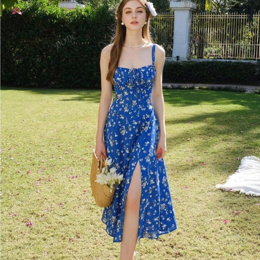 SHEIN Blue Floral Midi Dress